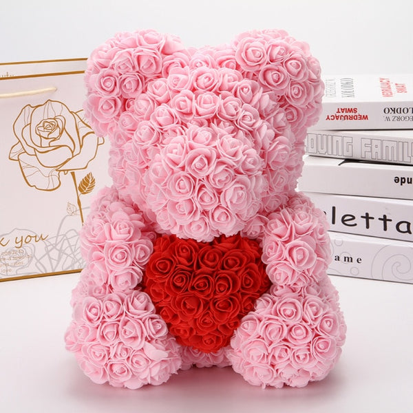 Large Rose Bear with Heart - The Rose Bear Factory
